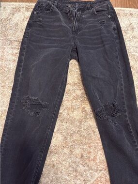 American Eagle Outfitters Black Distressed Straight Leg Jeans